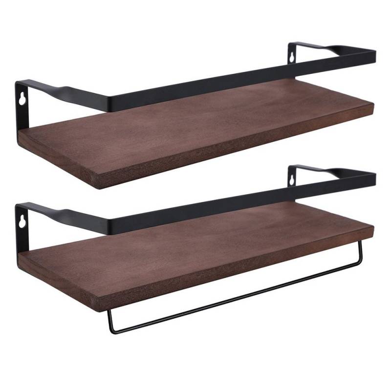 BlingBin Wandregal Holz, Küchenregal Wand mit Handtuchhalter, Hängeregal, Regalbrett, 1er Set 2-tlg., Schwimmendes Regal Wand Schweberegal für Badezimmer, Wohnzimmer, Flur von BlingBin