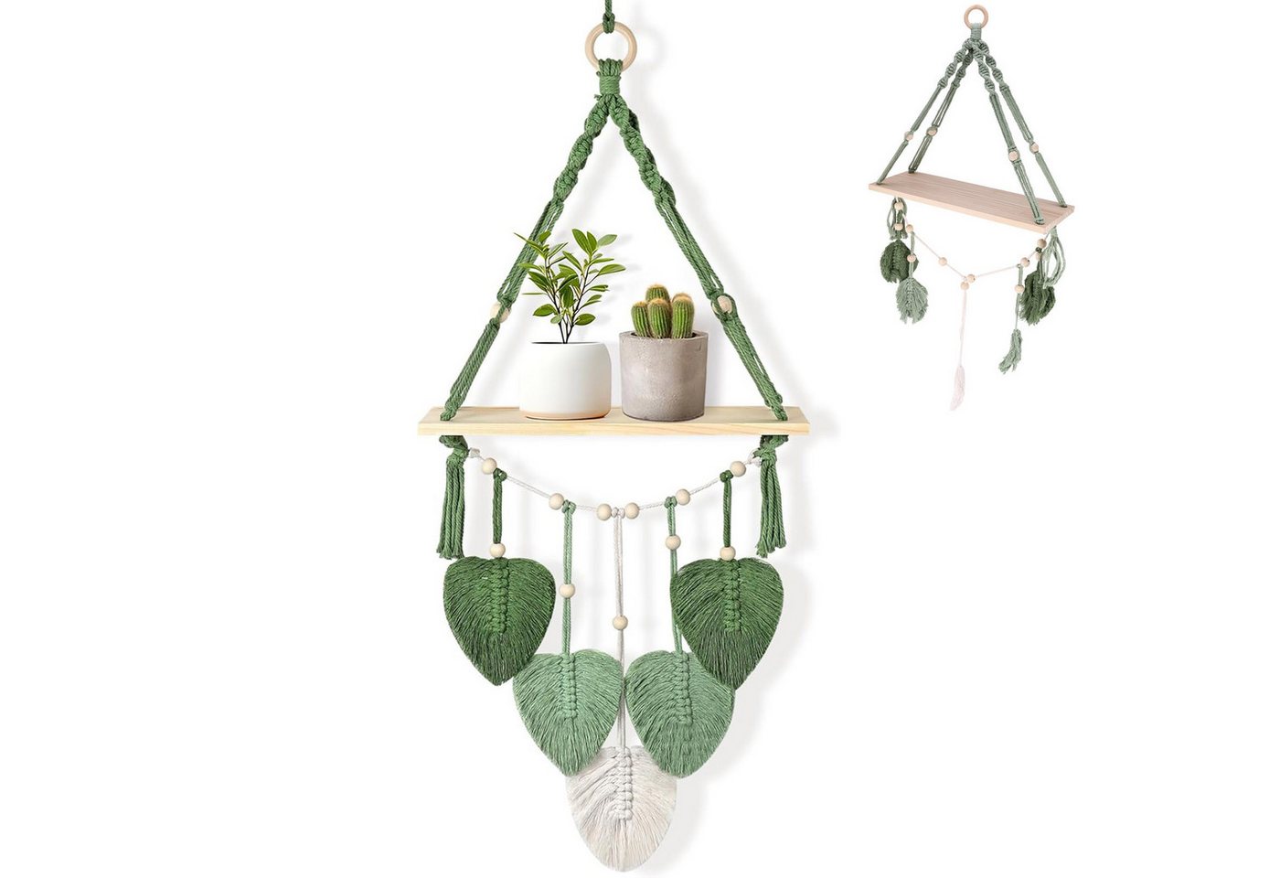 BlingBin Wandregal Holz Regal Wand, Boho Blatt Wandbehang Regal, Schweberegal, 1er Set 1-tlg., Hängeregal Wanddeko für Wohnzimmer, Schlafzimmer, Badezimmer von BlingBin