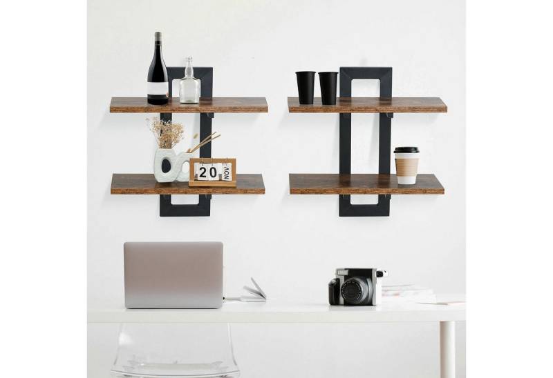 BlingBin Wandregal Wandregal 2-stufig Holz Metall Schweberegal für Bad Küche, 38*13,5*40cm, Jede Schicht kann bis zu 18 kg tragen 2-tlg. von BlingBin