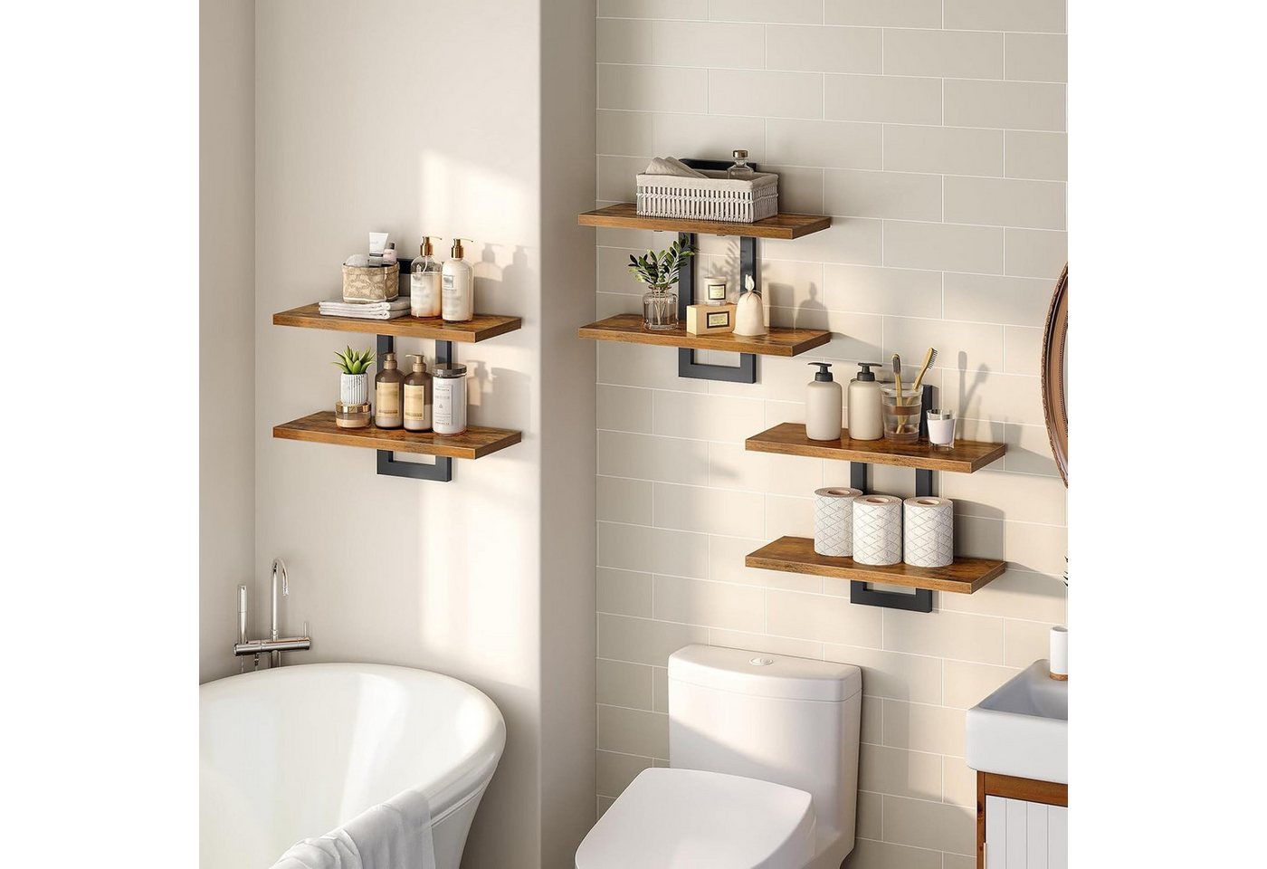 BlingBin Wandregal Wandregal 2-stufig Holz Metall Schweberegal für Bad Küche, 38*13,5*40cm, Jede Schicht kann bis zu 18 kg tragen 3-tlg. BlingBin Wandregal Wandregal 2-stufig Holz Metall Schweberegal für Bad Küche, 38*13,5*40cm, Jede Schicht kann bis zu 18 kg tragen 3-tlg. von BlingBin