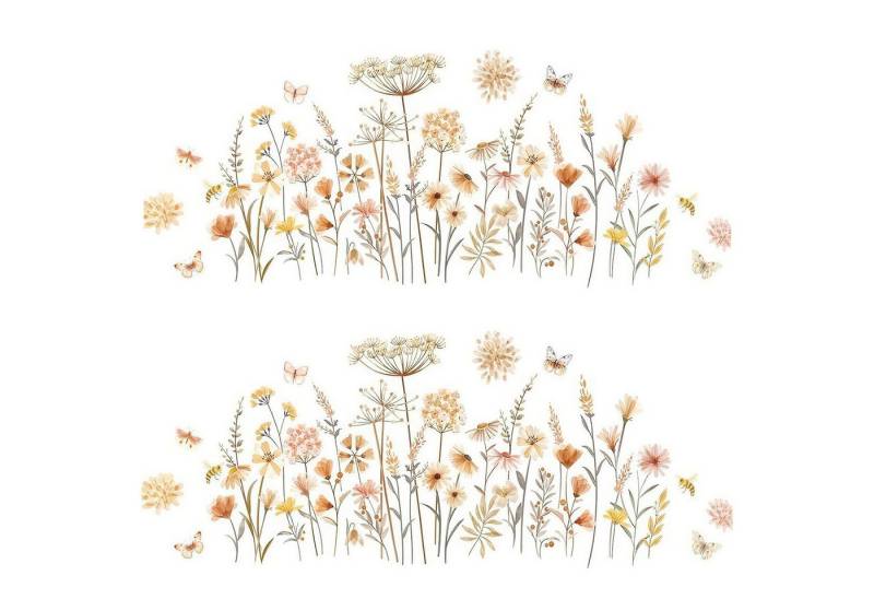 BlingBin Wandtattoo Boho Wandaufkleber Wildblume Löwenzahn Schmetterlinge Wandsticker (2er Set, 2 St., 2 Stück), Hintergrund Wanddeko Geeignet für Schlafzimmer, Wohnzimmer, Sofa von BlingBin