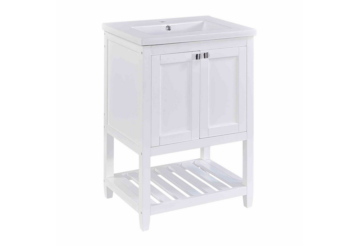 BlingBin Waschtisch Badmöbel Einzel Waschtisch mit Unterschrank 60cm (1er Set, 2-St., 61x46x90cm), 60cm mit Keramik-Waschbecken von BlingBin