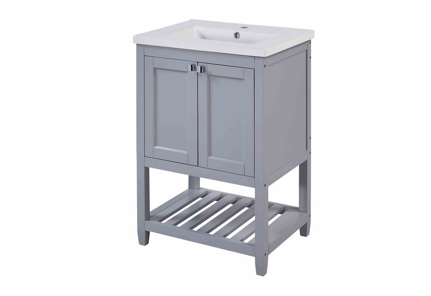 BlingBin Waschtisch Badmöbel Einzel Waschtisch mit Unterschrank 60cm (1er Set, 2-St., 61x46x90cm), 60cm mit Keramik-Waschbecken von BlingBin