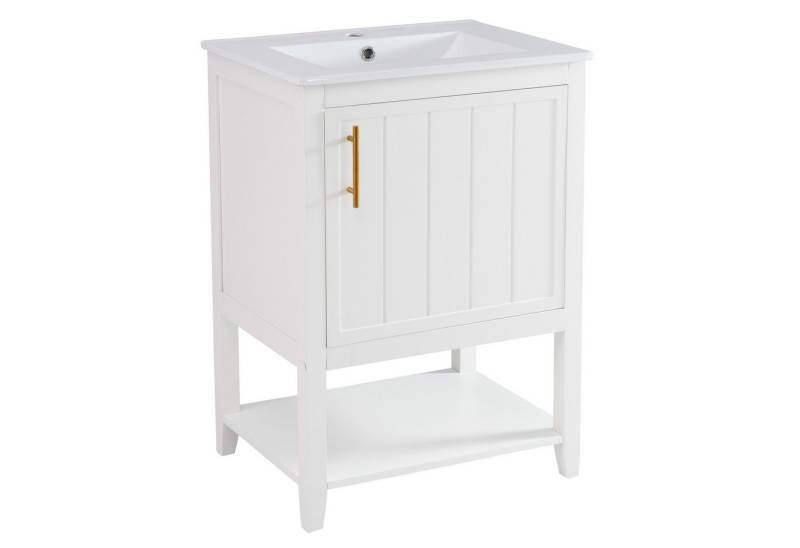 BlingBin Waschtisch Badmöbel Einzelwaschtisch, Waschtischunterschrank 60 cm (1er Set, 1-St., Wasserdicht, Kratzfest, für Badezimmer Renovierung & Neue Wohnungen), mit Keramikwaschbecken,mit Ablage, weiß von BlingBin