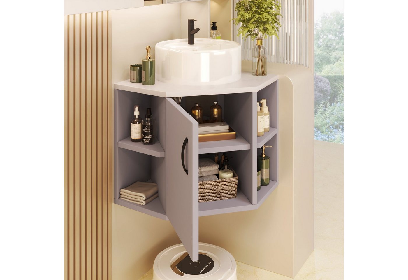 BlingBin Waschtisch Waschbecken mit Unterschrank Badezimmermöbel hängend (1er Set, 2-St), 50cm Waschtischunterschrank Badmöbel von BlingBin