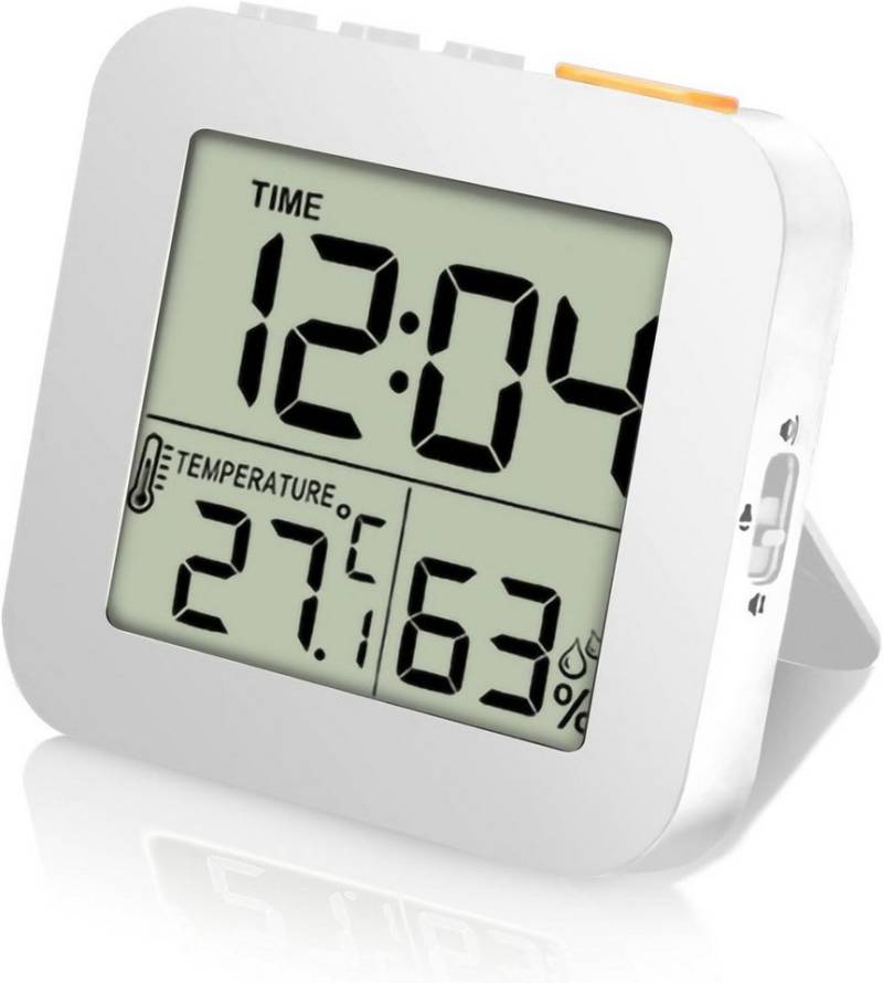 BlingBin Wecker Digitales Hygrometer, LCD Thermometer, Kinderwecker mit Drei Alarme Luftfeuchtigkeit Meter für Babyzimmer Wohnzimmer Büro Gewächshaus von BlingBin