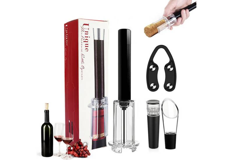 BlingBin Weinflaschenöffner 4-in-1 Luftdruck-Weinöffner Set, Profi Korkenzieher (1er Set, 1-tlg., mit Luftpumpe, Folienschneider, Belüfter Ausgießer & Vakuumverschluss), Vakuum Stopper Einfacher Korkenentferner für Weinliebhaber von BlingBin