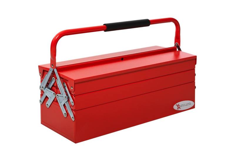 BlingBin Werkzeugbox Werkzeugkasten Werkzeugkoffer Montage Werkzeugkiste (1er Set, 1 St., Gesamtmaße: 56cm x 20cm x 41cm, Belastbarkeit: 25kg), Metall-Werkzeugkästen mit 5 Fächer Aufklappbar, Stahl, Rot von BlingBin