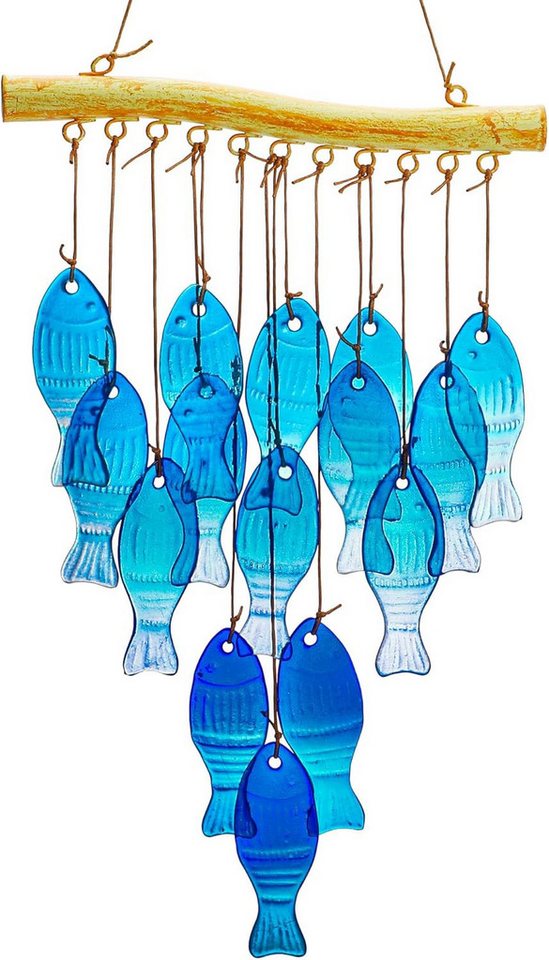 BlingBin Windspiel 23" Blaue Glas Windspiele Handgefertigte Fisch Windspiele (1 Set, 1 St., 58 x 19,5 cm), für Außenbereich, Strandparty und Hochzeitsdekoration von BlingBin