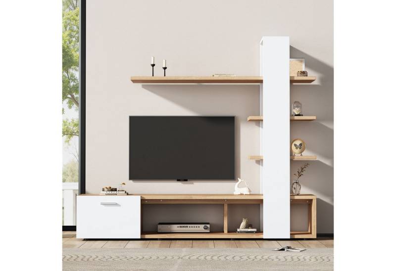 BlingBin Wohnzimmer-Set Home Wohnzimmer-Wandschrank, Modernes Eichenweiß TV-Schrank, (1er Set, 1-St., Wohnzimmermöbel-Set 180 x 33,5 x 151,5 cm), Lowboard, TV Wohnwand Set Geeignet für Fernseher unter 60 Zoll von BlingBin