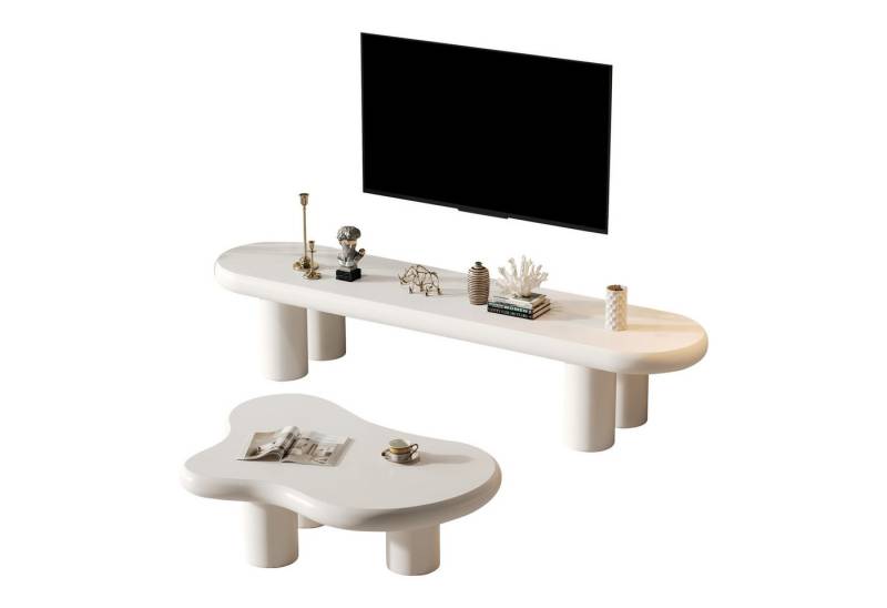 BlingBin Wohnzimmer-Set Moderner TV-Schrank und Wolken-Couchtisch, TV-Möbel Lowboard, (Gewichtskapazität: TV-Schrank-30KG, Couchtisch-80KG, Fernsehtisch für 65-Zoll-Fernseher, 2-St., Moße: Couchtisch-97*67*32cm, TV-Schrank-160*40*40cm), Wohnzimmermöbel mit Abgerundeten Kanten, MDF & PVC, Weiß von BlingBin