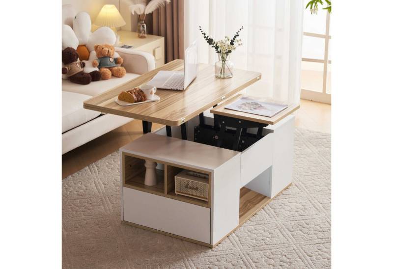 BlingBin Wohnzimmertisch Couchtisch Kaffeetisch Beistelltisch (1-St., mit Doppel-Hebemechanismus,2 Türen,Belastbar bis 50 kg), Weiß,100x50x43cm,verstecktem Stauraum von BlingBin