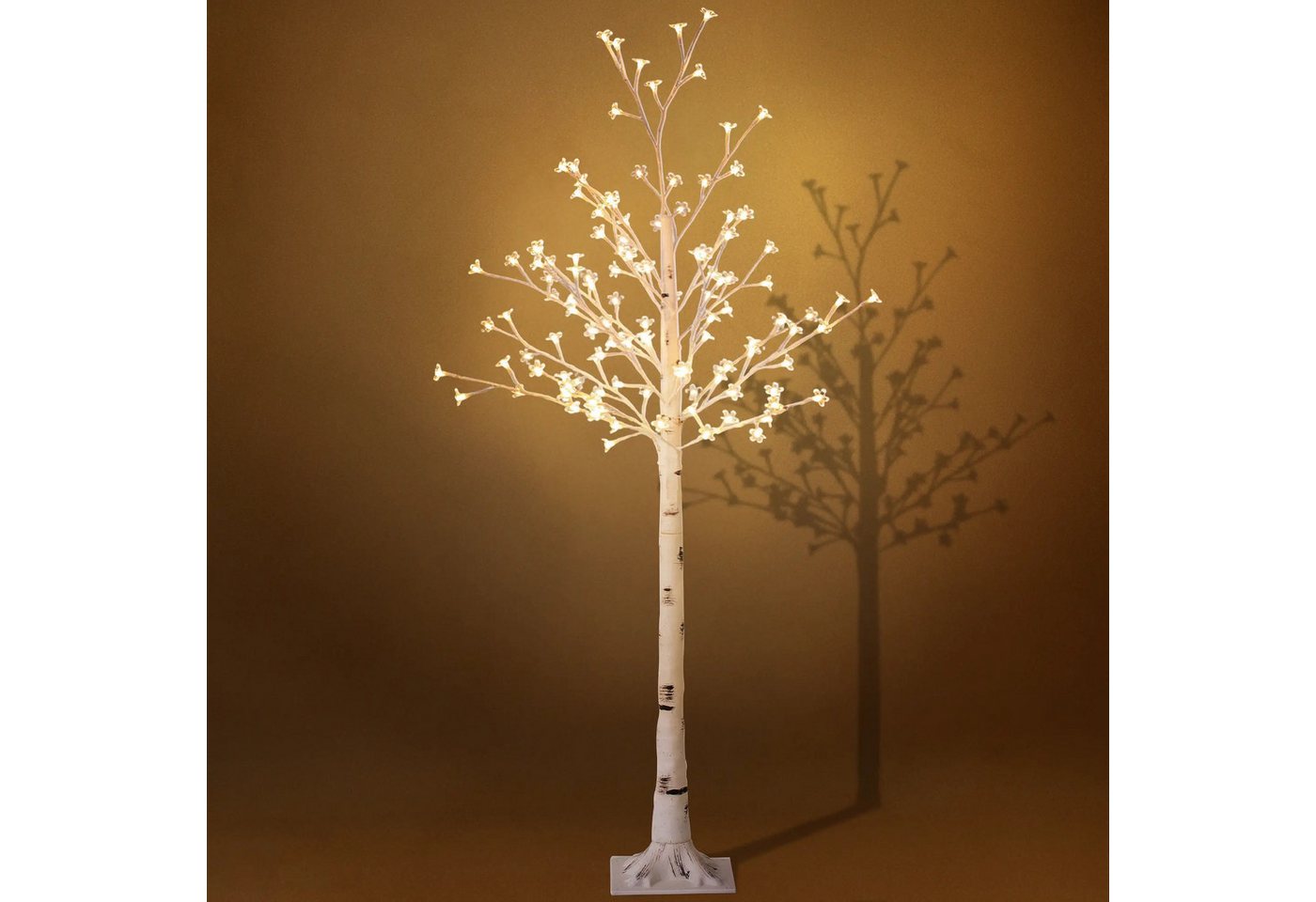 Kunstbaum LED Lichterbaum 150 cm LED Baum mit 120 warmweißen LEDs Birke, BlingBin, Höhe 150 cm, 3 Helligkeitsstufen Kirschblütenbaum Leuchtbaum Lichterdeko von BlingBin