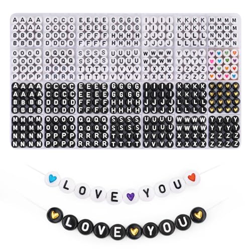Blingfun 1850PCS Alphabet Perlen Set – Doppelte bunte A-Z Buchstaben, 28 Arten Herzperlen für Freundschaftsarmbänder, DIY Schmuck Kit von Blingfun