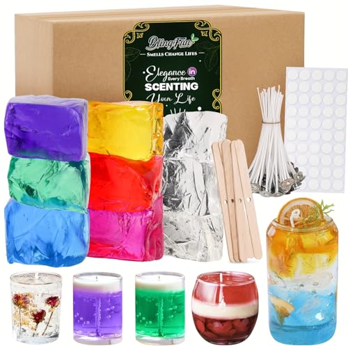 7 Farben Jelly Gel Wachs für DIY Kerze machen - 9pcs Non-Toxic duftende Gel Wachs Kit, langsam brennende Kristall für handgemachte Kerzen, Heimtextilien, Kunsthandwerk & Geschenke von Blingfun