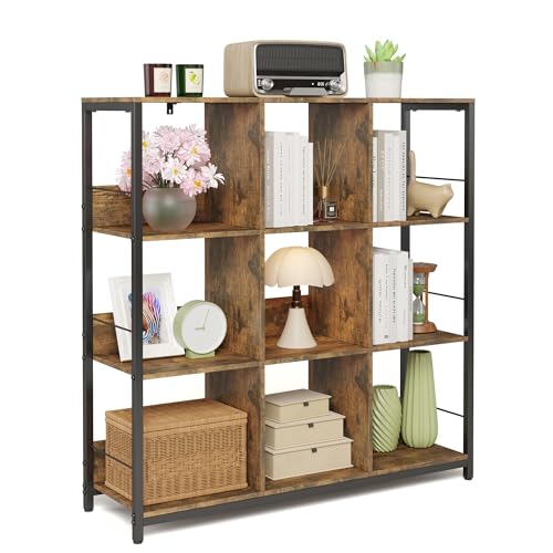 Blishom Bücherregal mit 3 Ebenen, 9 Fächer Standregal mit Querstangen, Stabiles Wohnzimmer, Schlafzimmer Regal, Schreibtisch Regal, 100 x 30 x 101 cm (Retro) von Blishom