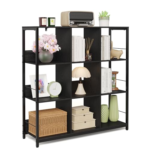 Blishom Bücherregal mit 3 Ebenen, 9 Fächer Standregal mit Querstangen, Stabiles Wohnzimmer, Schlafzimmer Regal, Schreibtisch Regal, 100 x 30 x 101 cm (Schwarz) von Blishom