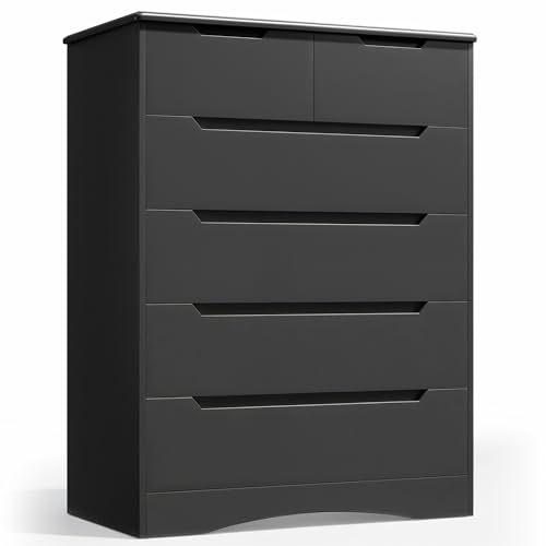 Blishom Kommode Schwarz, Kommode mit 6 schubladen, Multifunktionales Sideboard für Schlafzimmer, Wohnzimmer, Flur (110 x 70 x 40 cm) von Blishom