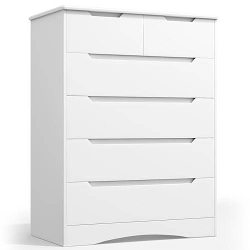 Blishom Kommode Weiß, Kommode mit 6 schubladen, Multifunktionales Sideboard für Schlafzimmer, Wohnzimmer, Flur (110 x 70 x 40 cm) von Blishom