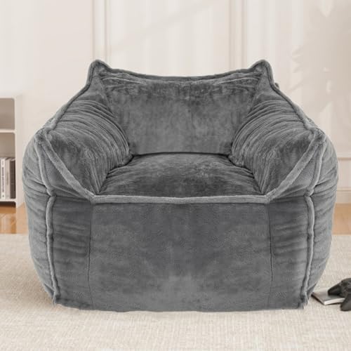 Riesiger Sitzsack für Erwachsene, großer Sitzsack mit Armlehne, Wohnzimmer, flauschiger Sitzsack, Couch mit Füllstoff, bequem, waschbar, faule Sofasessel für Schlafzimmer, Grau von Bliss Homey