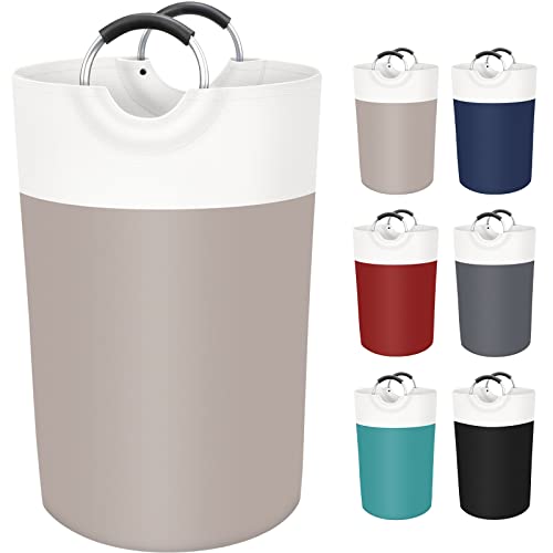 BlissTotes Wäschekorb, Wäschekorb, zusammenklappbare Wäschekörbe, schmutzige Kleidung, wasserdichter Wäschekorb mit schaumgeschützten Aluminiumgriffen für Studentenwohnheim, Familie, 115 l (Khaki) von BlissTotes