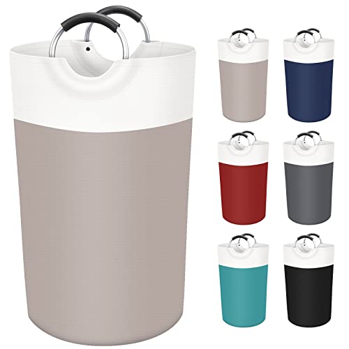 BlissTotes Wäschekorb, 90 l, freistehend, zusammenklappbar, schmutzige Kleidung, wasserdichter Stoff mit Schaumstoff-geschützten Aluminiumgriffen für Uni, Wohnheim, Familie (braun) von BlissTotes