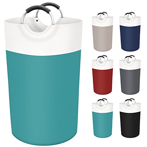 BlissTotes Wäschekorb, Wäschekorb, zusammenklappbare Wäschekörbe, schmutzige Kleidung, wasserdichter Wäschekorb mit schaumgeschützten Aluminiumgriffen für Studentenwohnheim, Familie, 90 l (grün) von BlissTotes