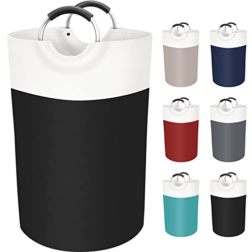 BlissTotes Wäschekorb, Wäschesammler, zusammenklappbarer Wäschekorb, schmutzige Kleidung, wasserdichter Wäschekorb mit schaumgeschützten Aluminiumgriffen für Studentenwohnheim, Familie, 75 l (schwarz) von BlissTotes