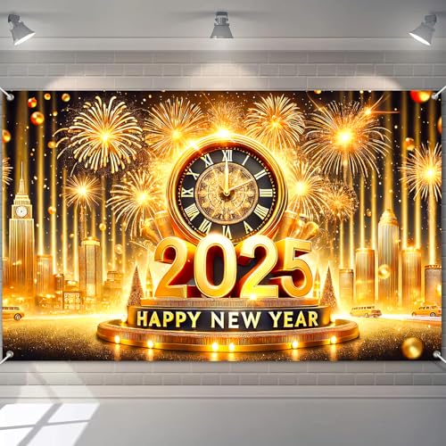 BlissYard 2025 Neujahrsbanner 180 x 109 cm, hängende Dekoration mit Uhr, Feuerwerk, Szene, Dekoration für Zuhause, Partyzubehör, Fotohintergrund, Urlaubsdekoration BlissYard 2025 Neujahrsbanner 180 x 109 cm, hängende Dekoration mit Uhr, Feuerwerk, Szene, Dekoration für Zuhause, Partyzubehör, Fotohintergrund, Urlaubsdekoration von BlissYard