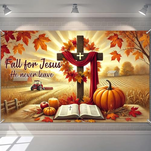 BlissYard Banner mit Aufschrift "Fall for Jesus", christliche Herbsternte, Dekoration, 180 x 109 cm, für Innen- und Außenbereich, Kirche, Heimdekoration, Glaube, Hintergrund für Mädchen oder Jungen BlissYard Banner mit Aufschrift "Fall for Jesus", christliche Herbsternte, Dekoration, 180 x 109 cm, für Innen- und Außenbereich, Kirche, Heimdekoration, Glaube, Hintergrund für Mädchen oder Jungen von BlissYard
