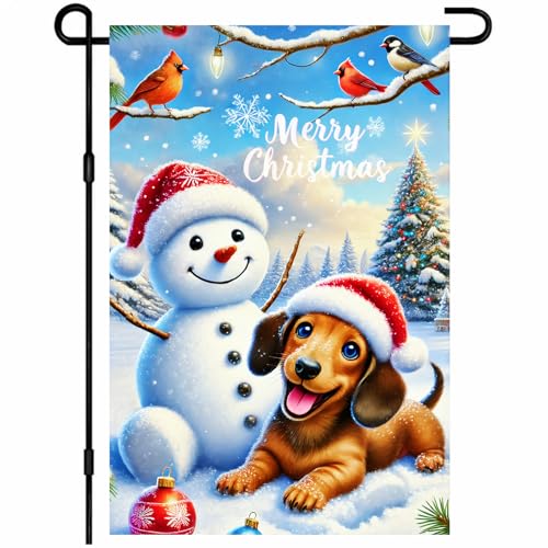 BlissYard Dackel-Weihnachtsflagge, 30,5 x 45,7 cm, Frohe Weihnachten, Hofbanner mit Schneemann, Hund, doppelseitig, Winterurlaub, Outdoor-Dekoration für Veranda, Rasen BlissYard Dackel-Weihnachtsflagge, 30,5 x 45,7 cm, Frohe Weihnachten, Hofbanner mit Schneemann, Hund, doppelseitig, Winterurlaub, Outdoor-Dekoration für Veranda, Rasen von BlissYard