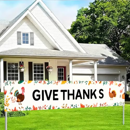 BlissYard Deko-Banner für den Außenbereich, Veranda, Polyestergewebe, Herbst-Putthahnblätter, Kürbis-Design für drinnen und draußen, Gartenzaun, 295 x 50 cm, Partyzubehör von BlissYard