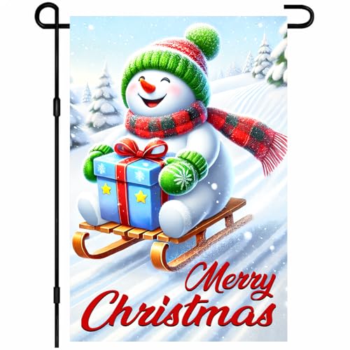BlissYard Gartenflagge "Merry Christmas", 30,5 x 45,7 cm, Schneemann, Schlitten, Geschenkbox, Flagge, verschneiter Winter, Outdoor, Hof, Dekoration, Hausbanner Veranda, Rasen, Terrasse, Heimdekoration BlissYard Gartenflagge "Merry Christmas", 30,5 x 45,7 cm, Schneemann, Schlitten, Geschenkbox, Flagge, verschneiter Winter, Outdoor, Hof, Dekoration, Hausbanner Veranda, Rasen, Terrasse, Heimdekoration von BlissYard