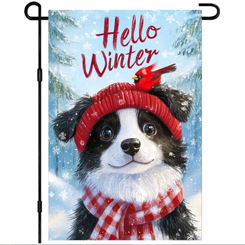 BlissYard Gartenflagge "Merry Christmas", 30,5 x 45,7 cm, doppelseitig, Feiertags-Gartenbanner mit getigerten Katzengeweih-Lichtern und Nachtbaum-Hintergrund für Veranda, Rasen, Terrasse von BlissYard