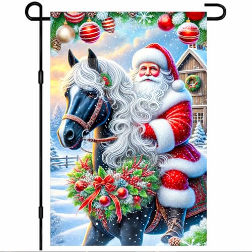 BlissYard Gartenflagge "Merry Christmas", Weihnachtsmann, Pferd, großer Eingang, Winterszene, Feiertags-Ornamente, 30,5 x 45,7 cm, doppelseitig, für Vorgarten, Veranda, Rasen, Terrasse, saisonale BlissYard Gartenflagge "Merry Christmas", Weihnachtsmann, Pferd, großer Eingang, Winterszene, Feiertags-Ornamente, 30,5 x 45,7 cm, doppelseitig, für Vorgarten, Veranda, Rasen, Terrasse, saisonale von BlissYard