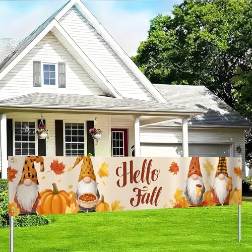 BlissYard Hallo Herbst Dekorationen Banner Herbst Zwerge Kürbisse Blätter Design für drinnen und draußen Garten Zaun Banner Partyzubehör 205,7 x 50,8 cm Polyestergewebe für Mädchen oder Jungen von BlissYard