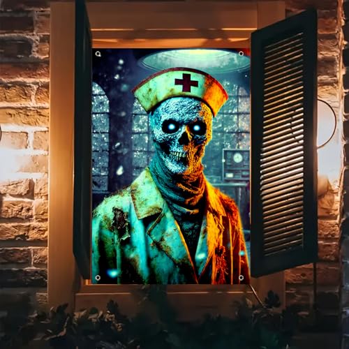 BlissYard Halloween-Fensterabdeckungs-Dekorationen, Zombie-Krankenschwester-Banner, 78,9 x 129,9 cm, Herbst-Fensterabdeckungen, Dekorationen, gruselige Fensterdekoration für Halloween-Party, Innen BlissYard Halloween-Fensterabdeckungs-Dekorationen, Zombie-Krankenschwester-Banner, 78,9 x 129,9 cm, Herbst-Fensterabdeckungen, Dekorationen, gruselige Fensterdekoration für Halloween-Party, Innen von BlissYard