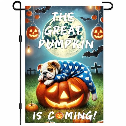 BlissYard Halloween-Horror-Gartenflagge, 30,5 x 45,7 cm, Bulldogge, Jack-Laterne, Mondflagge, Outdoor-Hof-Dekorationen, Hausbanner, Veranda, Rasen, Terrasse, Heimdekoration BlissYard Halloween-Horror-Gartenflagge, 30,5 x 45,7 cm, Bulldogge, Jack-Laterne, Mondflagge, Outdoor-Hof-Dekorationen, Hausbanner, Veranda, Rasen, Terrasse, Heimdekoration von BlissYard