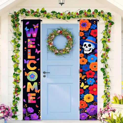 BlissYard Halloween Veranda Banner Tag der Toten 30,5 x 180,9 cm Durchmesser de los Muertos vertikales Schild Totenkopf Blume Willkommens-Türdekoration für Vorgarten, Zuhause, Party, drinnen und BlissYard Halloween Veranda Banner Tag der Toten 30,5 x 180,9 cm Durchmesser de los Muertos vertikales Schild Totenkopf Blume Willkommens-Türdekoration für Vorgarten, Zuhause, Party, drinnen und von BlissYard