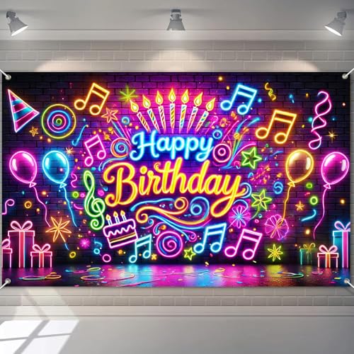 BlissYard Happy Birthday Banner Neon Decrations Hintergrund 308 x 213 cm leuchtet im Dunkeln Party Hintergrund Dekorationen mit Luftballons Musiknoten und lustigen Konfetti-Bannern für Mädchen oder BlissYard Happy Birthday Banner Neon Decrations Hintergrund 308 x 213 cm leuchtet im Dunkeln Party Hintergrund Dekorationen mit Luftballons Musiknoten und lustigen Konfetti-Bannern für Mädchen oder von BlissYard