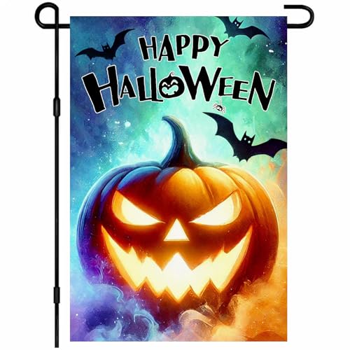 BlissYard Happy Halloween Gartenflagge, leuchtende Jack-O-Laterne, Fledermäuse, Flagge, gruseliger Nachthimmel, Outdoor-Hofdekoration, 30,5 x 45,7 cm, doppelseitiges Banner für Vorgarten, Veranda BlissYard Happy Halloween Gartenflagge, leuchtende Jack-O-Laterne, Fledermäuse, Flagge, gruseliger Nachthimmel, Outdoor-Hofdekoration, 30,5 x 45,7 cm, doppelseitiges Banner für Vorgarten, Veranda von BlissYard