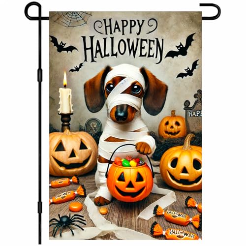 BlissYard Happy Halloween Gartenflagge Mumie Hund Flagge 30,5 x 45,7 cm Niedlicher Dackel Kürbis Thanksgiving Doppelseitig Herbst Hof Dekor Outdoor Banner für Veranda, Rasen, Terrasse, saisonales BlissYard Happy Halloween Gartenflagge Mumie Hund Flagge 30,5 x 45,7 cm Niedlicher Dackel Kürbis Thanksgiving Doppelseitig Herbst Hof Dekor Outdoor Banner für Veranda, Rasen, Terrasse, saisonales von BlissYard