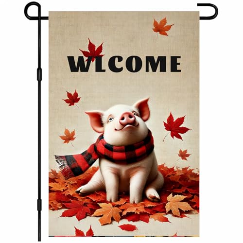 BlissYard Herbstgartenflagge "Welcome Adorable Pig With Scarf Design Featuring Falling Maple Leaves Perfect For Adding Warm Decor To Yard Veranda And Autumn Parties Outdoor Use 30,5 x 45,7 cm BlissYard Herbstgartenflagge "Welcome Adorable Pig With Scarf Design Featuring Falling Maple Leaves Perfect For Adding Warm Decor To Yard Veranda And Autumn Parties Outdoor Use 30,5 x 45,7 cm von BlissYard