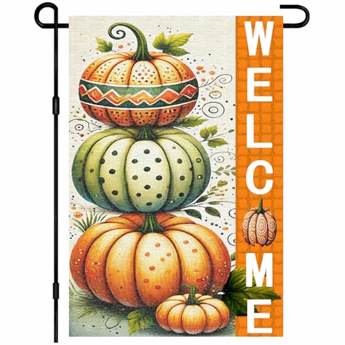 BlissYard Herbstkürbis-Gartenflagge, 30,5 x 45,7 cm, Willkommensbanner mit schöner Kürbis-Illustration, perfekt für Herbst-Hof-Dekoration, festliche saisonale Displays und Thanksgiving-Dekorationen von BlissYard