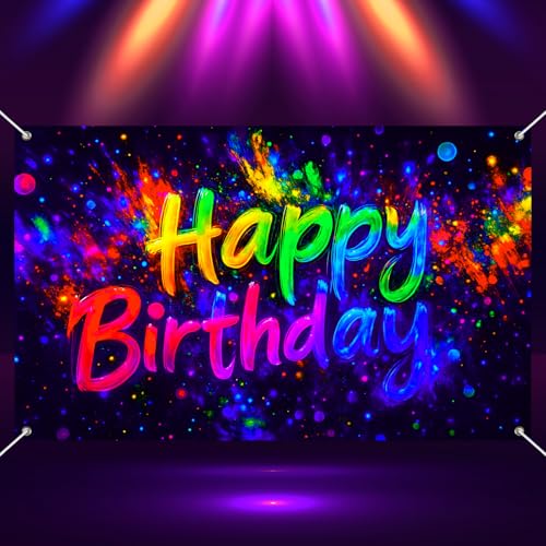 BlissYard Neon-Banner "Happy Birthday", 180 x 109 cm, leuchtender Party-Hintergrund, bunte Farbspritzer, leuchtend, Teenager, Kindergeburtstag, Partyzubehör, Fotoautomaten-Hintergrund für Mädchen oder BlissYard Neon-Banner "Happy Birthday", 180 x 109 cm, leuchtender Party-Hintergrund, bunte Farbspritzer, leuchtend, Teenager, Kindergeburtstag, Partyzubehör, Fotoautomaten-Hintergrund für Mädchen oder von BlissYard