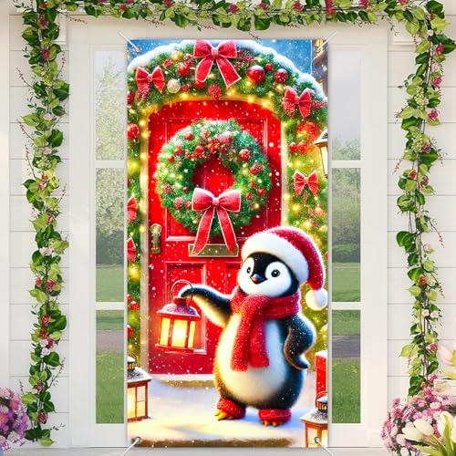 BlissYard Pinguin-Weihnachts-Türbanner 88,9 x 180,9 cm, Weihnachtsdekoration, mit rotem Schleifenkranz, Laterne und Kiefernakzenten, für Innen- und Außenbereich, Schneemann-Tür- oder Wanddisplay BlissYard Pinguin-Weihnachts-Türbanner 88,9 x 180,9 cm, Weihnachtsdekoration, mit rotem Schleifenkranz, Laterne und Kiefernakzenten, für Innen- und Außenbereich, Schneemann-Tür- oder Wanddisplay von BlissYard