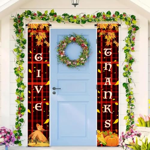 BlissYard Thanksgiving-Türbanner 30,5 x 180,5 cm, vertikal, mit Aufschrift "Thank Give Red Plaid Fall Veranda", rustikale Ernte, Türdekoration, mit Kürbis, Mais, Vogelscheuche, Herbsteingang BlissYard Thanksgiving-Türbanner 30,5 x 180,5 cm, vertikal, mit Aufschrift "Thank Give Red Plaid Fall Veranda", rustikale Ernte, Türdekoration, mit Kürbis, Mais, Vogelscheuche, Herbsteingang von BlissYard