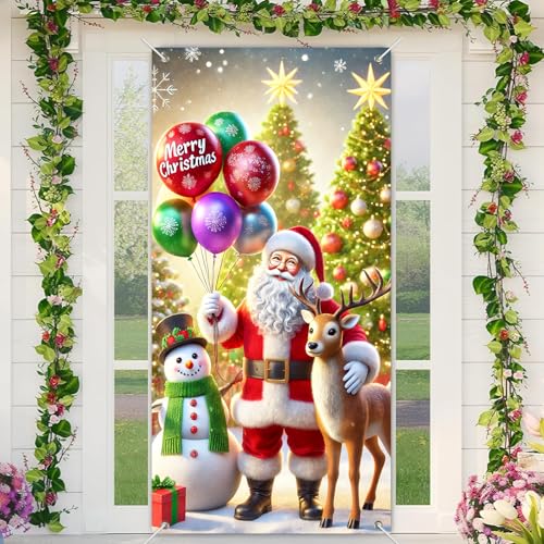 BlissYard Türbanner mit Weihnachtsmann, Schneemann, Rentier, Frohe Weihnachten, 88,9 x 180,9 cm, Winter-Willkommens-Haustür-Dekoration mit Luftballons, Bäumen, Schneeflocken und Geschenkbox für BlissYard Türbanner mit Weihnachtsmann, Schneemann, Rentier, Frohe Weihnachten, 88,9 x 180,9 cm, Winter-Willkommens-Haustür-Dekoration mit Luftballons, Bäumen, Schneeflocken und Geschenkbox für von BlissYard