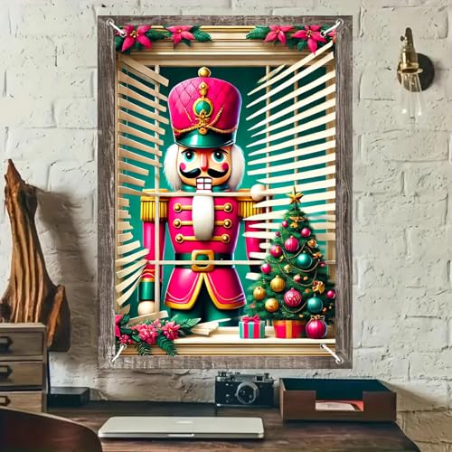 BlissYard Weihnachts-Fensterdekoration, 81,3 x 129,9 cm, Nussknacker, Soldat, Weihnachtsbaum, Geschenke, Weihnachtsstern, Bordüre, skurrile Fenster-Silhouette für drinnen und draußen von BlissYard