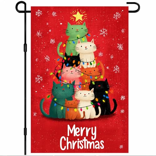 BlissYard Weihnachts-Gartenflagge, 30,5 x 45,7 cm, Motiv: Welcome-Weihnachtsbaum, Katze, Outdoor-Flagge, doppelseitig, Feiertags-Hofbanner mit Lichterkette und Schneeflocken für Veranda, Rasen BlissYard Weihnachts-Gartenflagge, 30,5 x 45,7 cm, Motiv: Welcome-Weihnachtsbaum, Katze, Outdoor-Flagge, doppelseitig, Feiertags-Hofbanner mit Lichterkette und Schneeflocken für Veranda, Rasen von BlissYard